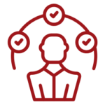 Icon featuring a person at the center and several checkmarks around their head