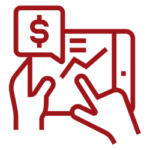 Icon that includes a tablet with a graph on it and dollar sign